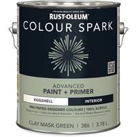 Peinture int&eacute;rieure pr&eacute;teint&eacute;e + appr&ecirc;t mural Colour Spark, Vert masque en argile, Satin&eacute;, 3,78 L, Gallon Superchem Industries