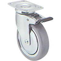 Zinc Plated Caster, Swivel with Brake, 4" (101.6 mm), Rubber, 200 lbs. (91 kg.) Superchem Industries