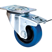 Roulette bleue, Pivotant avec frein, 4" (101,6 mm), Caoutchouc, 350 lb (158,8 kg) Superchem Industries