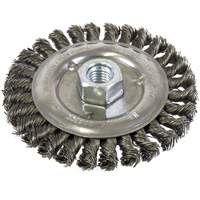 Brosse filet&eacute;e &agrave; fils nou&eacute;s et face standard, Dia. 5", Fils 0,022", Arbre 5/8"-11, Acier Superchem Industries