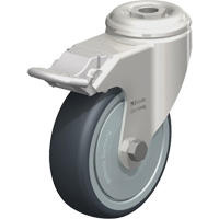 Stainless Steel Thermoplastic Elastomer Caster, Swivel with Brake, 4" (102 mm) Dia., 240 lbs. (108 kg.) Capacity Superchem Industries
