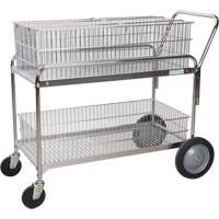 Wire Mesh Office Mail Cart, 250 lbs. Capacity, Chrome, 23" D x 42" L x 38" H, Chrome Plated Superchem Industries