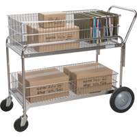 Wire Mesh Office Mail Cart, 250 lbs. Capacity, Chrome, 23" D x 42" L x 38" H, Chrome Plated Superchem Industries
