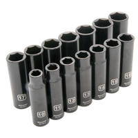 Metric Socket Set, 14 Pcs, Impact, 1/2" Drive Size, Deep Superchem Industries