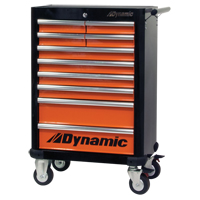 Roller Tool Cabinet, 10 Drawers, 28" W x 18" D x 43-1/4" H, Black/Orange Superchem Industries