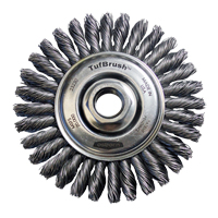 Brosse &agrave; fils nou&eacute;s TufBrush, Dia. 4", Fils 0,02", Arbre 5/8"-11, Acier Superchem Industries