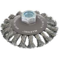 Brosse m&eacute;tallique AllSteel, Dia. 4", Fils 0,02", Arbre 5/8"-11, Acier Superchem Industries