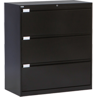 Lateral Filing Cabinet, Steel, 3 Drawers, 36" W x 18" D x 40-1/16" H, Black Superchem Industries