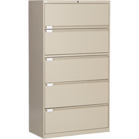 Lateral Filing Cabinet, Steel, 5 Drawers, 36" W x 18" D x 65-1/2" H, Beige Superchem Industries