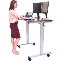 Adjustable Stand-Up Workstations, Stand-Alone Desk, 48-1/2" H x 48" W x 32-1/2" D, Walnut Superchem Industries