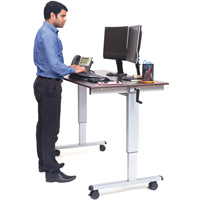 Adjustable Stand-Up Workstations, Stand-Alone Desk, 48-1/2" H x 59" W x 29-1/2" D, Walnut Superchem Industries