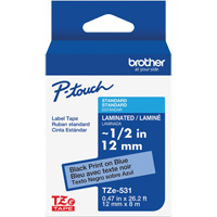Laminated Tape for P-Touch&reg;, 12 mm x 8 m, Black on Blue Superchem Industries