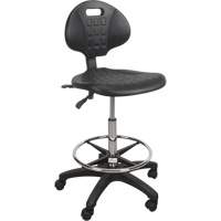 Heavy-Duty Ergonomic Stool, Mobile, Adjustable, 39" - 48", Polyurethane Seat, Black Superchem Industries