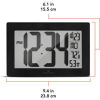 Self-Setting & Self-Adjusting Wall Clock with Stand, Digital, Battery Operated, Black Superchem Industries