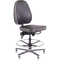 TF180 Ergonomic Industrial Chair, Mobile, Adjustable, Vinyl Seat, Black Superchem Industries