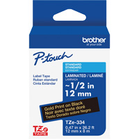 Ruban lamin&eacute; TZe-334 pour &eacute;tiqueteuses P-Touch compatibles avec les rubans TZe, Noir sur or, Largeur de 0,47" Superchem Industries
