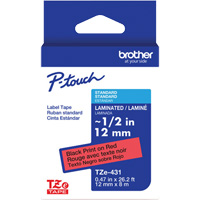 TZe-431 Laminated Tape for TZe-Compatible P-Touch Label Makers, 12 mm x 8 m, Black on Red Superchem Industries