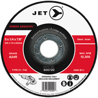 Meule POWER ABRASIVE, 5" x 1/4", Arbre 7/8", Type 27 Superchem Industries