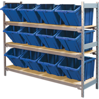 Wide Span Shelving with Jumbo Plastic Bins, Steel, Boltless, 800 lbs. Capacity, 66" W x 60" H x 18" D Superchem Industries
