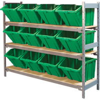 Wide Span Shelving with Jumbo Plastic Bins, Steel, Boltless, 800 lbs. Capacity, 66" W x 60" H x 18" D Superchem Industries