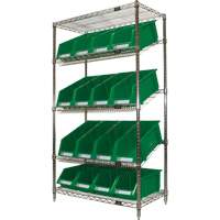 &eacute;tag&egrave;re en treillis m&eacute;tallique &agrave; tablettes inclin&eacute;es avec bacs, Tiers 5, 36" la x 63" h x 18" p Superchem Industries