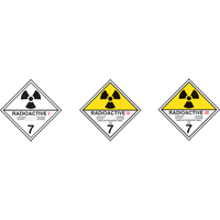 TDG Shipping Labels, Class 7, Radioactive I, Paper Superchem Industries