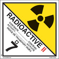 TDG Shipping Labels, Class 7, Radioactive II, Paper Superchem Industries