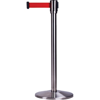 Barri&egrave;res sur pieds pour le contr&ocirc;le des foules, Acier, 35" h, Ruban Rouge, Longueur du ruban 7' Superchem Industries