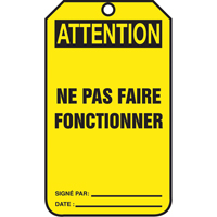 Lockout Tags, Plastic, 3-3/8" W x 5-7/8" H, French Superchem Industries