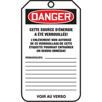 Lockout Tags, Cardstock, 3-1/8" W x 5-7/8" H, French Superchem Industries