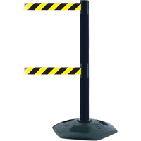 Poteau robuste &agrave; ligne double, Plastique, 38" h, Ruban Noir/Jaune, Longueur du ruban 7,5' Superchem Industries