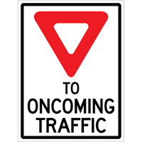 Enseigne enroulable de circulation  Yield to Oncoming Traffic , 36" x 48", Vinyle, Anglais avec pictogramme Superchem Industries
