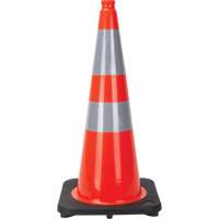C&ocirc;ne de signalisation, 28", Orange, Bande(s) r&eacute;fl&eacute;chissante(s) 4" & 6" Superchem Industries