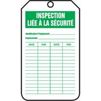 &eacute;tiquettes de s&eacute;curit&eacute; d'inspection et de contr&ocirc;le de l'&eacute;tat de l'&eacute;quipement, Papier cartonn&eacute;, 3-1/8" la x 5-7/8" h, Français Superchem Industries