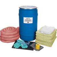 Trousse de lutte contre les d&eacute;versements de premi&egrave;re qualit&eacute;, Mati&egrave;res dangereuses, Baril, Absorbance de 30 gal. US Superchem Industries