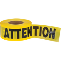 "Attention" Barricade Tape, Bilingual, 3" W x 1000' L, 2.5 mils, Black on Yellow Superchem Industries