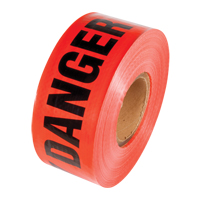 Reinforced Grade Barricade Tape, English, 3" W x 500' L, 5 mils, Black on Red Superchem Industries