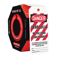 Tags By-The-Roll Lockout Tags, Plastic, 3" W x 6-1/4" H, French Superchem Industries