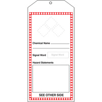 GHS Jumbo Tags, Cardstock, 3-7/8" W x 8-1/2" H, English Superchem Industries