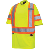 6971 Bird's-Eye Safety T-Shirt, Polyester, X-Small, High Visibility Lime-Yellow Superchem Industries