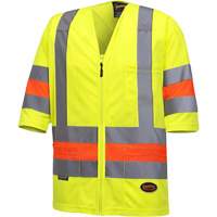 6019 Short-Sleeved Quebec Traffic Control Shirt, Polyester, X-Small, High Visibility Lime-Yellow Superchem Industries