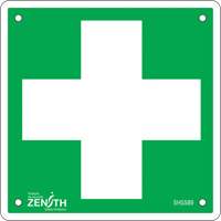 Enseigne premiers soins, 6" x 6", Aluminium, Pictogramme Superchem Industries