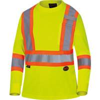 6969 Women's Bird's-Eye Long-Sleeved Safety Shirt, Polyester, X-Small, High Visibility Lime-Yellow Superchem Industries