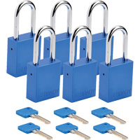 Cadenas de verrouillage Velocity, Bleu, Cl&eacute;s diff&eacute;rentes, Aluminium, Largeur de 1-1/2" Superchem Industries