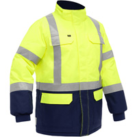 Manteau pour le froid extr&ecirc;me avec bas bleu marin et X au dos Bisley, Polyester, Jaune lime haute visibilit&eacute;, T-Grand Superchem Industries