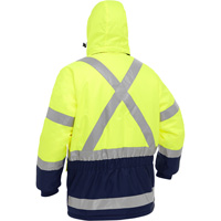 Manteau pour le froid extr&ecirc;me avec bas bleu marin et X au dos Bisley, Polyester, Jaune lime haute visibilit&eacute;, T-Grand Superchem Industries