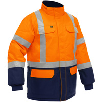 Manteau pour le froid extr&ecirc;me avec bas bleu marin et X au dos Bisley, Polyester, Orange haute visibilit&eacute;, Petit Superchem Industries
