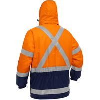 Manteau pour le froid extr&ecirc;me avec bas bleu marin et X au dos Bisley, Polyester, Orange haute visibilit&eacute;, Petit Superchem Industries