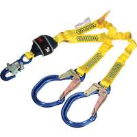 Twin-Leg Stretch Web Shock-Absorbing Lanyard, 4', Rebar Hook Center, Snap Hook Leg Ends Superchem Industries