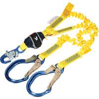 Twin-Leg Stretch Web Shock-Absorbing Lanyard, 6', Rebar Hook Center, Snap Hook Leg Ends Superchem Industries